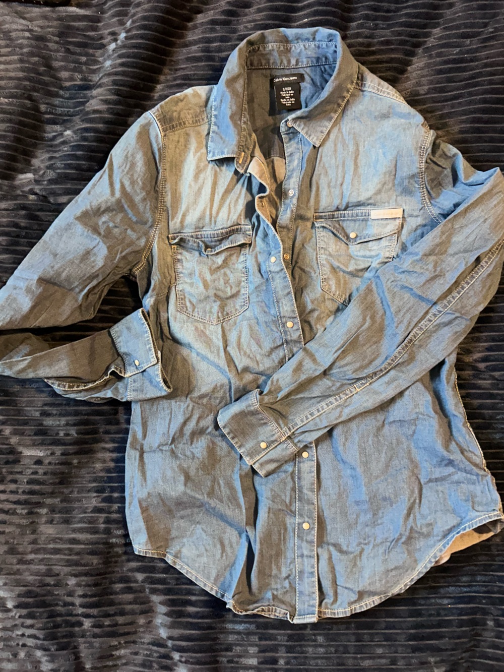 Calvin Klein Denim Button-Down Shirt in Light Blue
